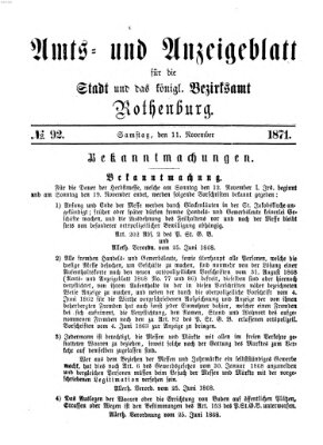 Amts- und Anzeigenblatt für die Stadt und das Königl. Bezirksamt Rothenburg Samstag 11. November 1871