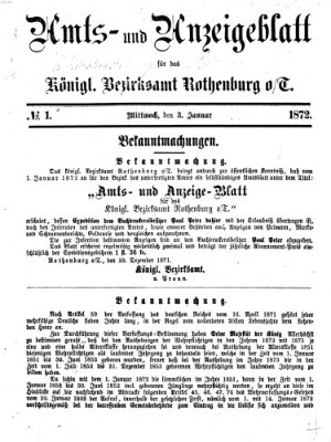Amts- und Anzeigenblatt für das Königliche Bezirksamt Rothenburg o.T. (Amts- und Anzeigenblatt für die Stadt und das Königl. Bezirksamt Rothenburg) Mittwoch 3. Januar 1872