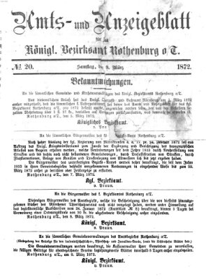 Amts- und Anzeigenblatt für das Königliche Bezirksamt Rothenburg o.T. (Amts- und Anzeigenblatt für die Stadt und das Königl. Bezirksamt Rothenburg) Samstag 9. März 1872