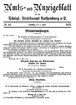 Amts- und Anzeigenblatt für das Königliche Bezirksamt Rothenburg o.T. (Amts- und Anzeigenblatt für die Stadt und das Königl. Bezirksamt Rothenburg) Samstag 1. Juni 1872