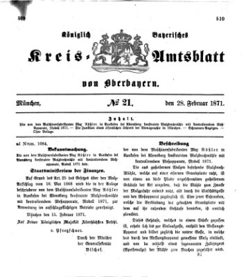 Königlich-bayerisches Kreis-Amtsblatt von Oberbayern (Münchner Intelligenzblatt) Dienstag 28. Februar 1871