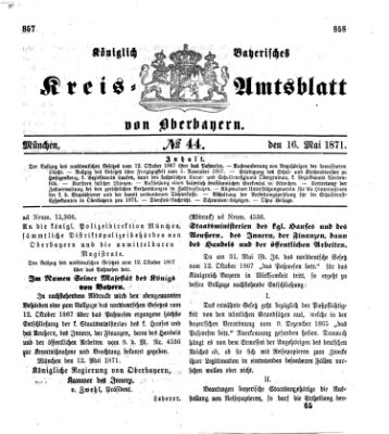 Königlich-bayerisches Kreis-Amtsblatt von Oberbayern (Münchner Intelligenzblatt) Dienstag 16. Mai 1871