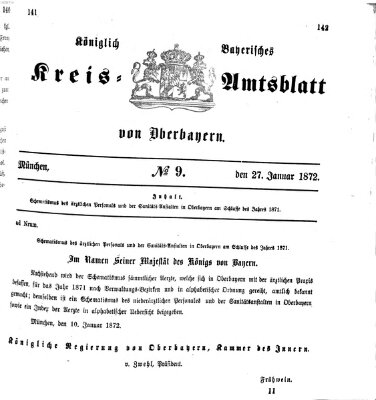 Königlich-bayerisches Kreis-Amtsblatt von Oberbayern (Münchner Intelligenzblatt) Samstag 27. Januar 1872