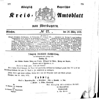 Königlich-bayerisches Kreis-Amtsblatt von Oberbayern (Münchner Intelligenzblatt) Dienstag 26. März 1872