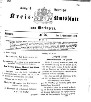 Königlich-bayerisches Kreis-Amtsblatt von Oberbayern (Münchner Intelligenzblatt) Dienstag 3. September 1872