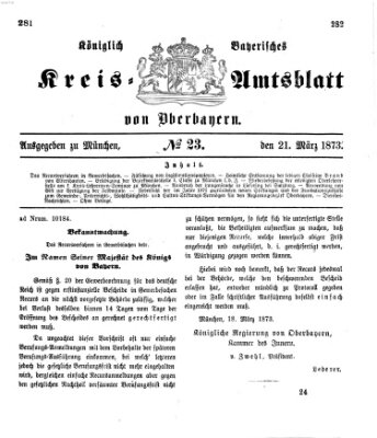 Königlich-bayerisches Kreis-Amtsblatt von Oberbayern (Münchner Intelligenzblatt) Freitag 21. März 1873