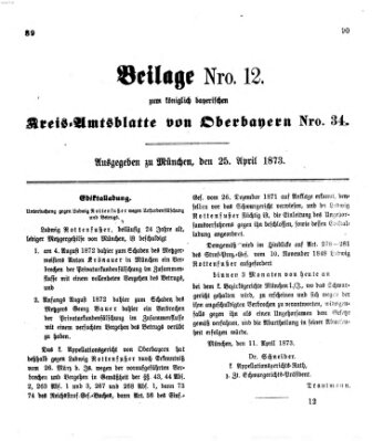 Königlich-bayerisches Kreis-Amtsblatt von Oberbayern (Münchner Intelligenzblatt) Freitag 25. April 1873