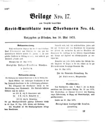 Königlich-bayerisches Kreis-Amtsblatt von Oberbayern (Münchner Intelligenzblatt) Freitag 30. Mai 1873