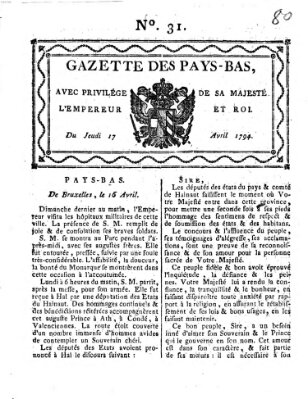 Gazette des Pays-Bas Donnerstag 17. April 1794