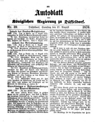 Amtsblatt für den Regierungsbezirk Düsseldorf Samstag 27. August 1870