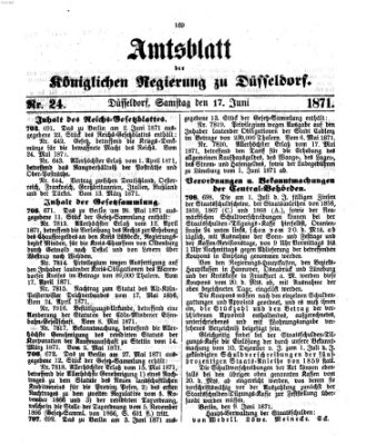 Amtsblatt für den Regierungsbezirk Düsseldorf Samstag 17. Juni 1871