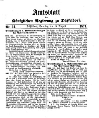 Amtsblatt für den Regierungsbezirk Düsseldorf Samstag 19. August 1871