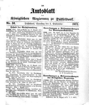 Amtsblatt für den Regierungsbezirk Düsseldorf Samstag 2. September 1871
