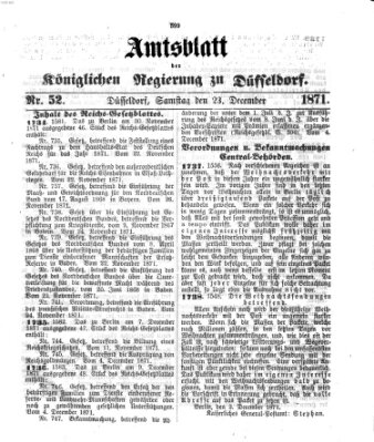 Amtsblatt für den Regierungsbezirk Düsseldorf Samstag 23. Dezember 1871