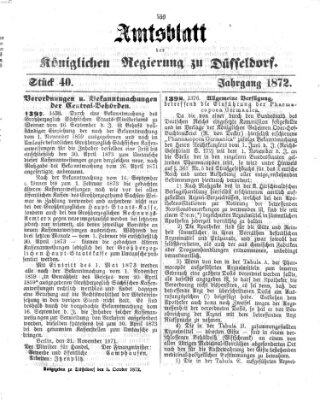 Amtsblatt für den Regierungsbezirk Düsseldorf Samstag 5. Oktober 1872