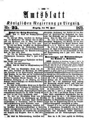 Amts-Blatt der Preußischen Regierung zu Liegnitz Samstag 22. Juni 1872