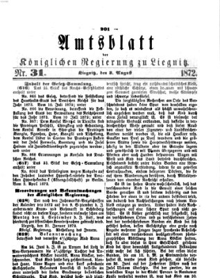 Amts-Blatt der Preußischen Regierung zu Liegnitz Samstag 3. August 1872