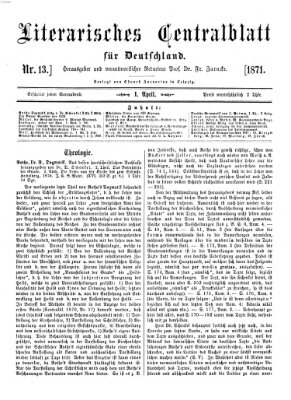 Literarisches Zentralblatt für Deutschland Samstag 1. April 1871