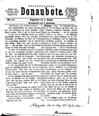 Deggendorfer Donaubote Freitag 4. August 1871