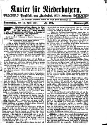 Kurier für Niederbayern Donnerstag 13. April 1871