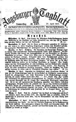 Augsburger Tagblatt Donnerstag 20. April 1871