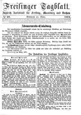 Freisinger Tagblatt (Freisinger Wochenblatt) Mittwoch 22. März 1871