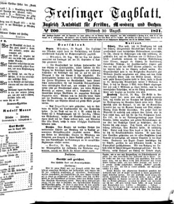 Freisinger Tagblatt (Freisinger Wochenblatt) Mittwoch 30. August 1871