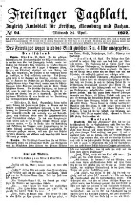 Freisinger Tagblatt (Freisinger Wochenblatt) Mittwoch 24. April 1872