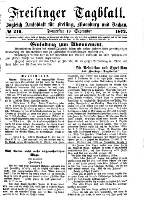 Freisinger Tagblatt (Freisinger Wochenblatt) Donnerstag 19. September 1872
