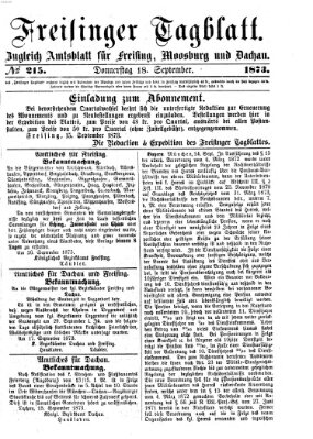 Freisinger Tagblatt (Freisinger Wochenblatt) Donnerstag 18. September 1873