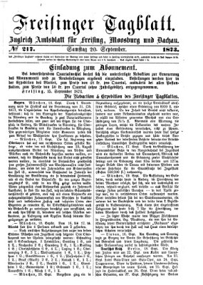 Freisinger Tagblatt (Freisinger Wochenblatt) Samstag 20. September 1873