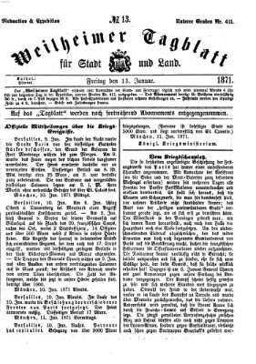 Weilheimer Tagblatt für Stadt und Land Freitag 13. Januar 1871