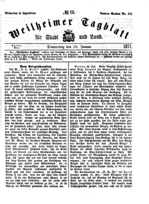 Weilheimer Tagblatt für Stadt und Land Donnerstag 19. Januar 1871