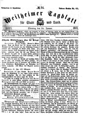 Weilheimer Tagblatt für Stadt und Land Dienstag 24. Januar 1871