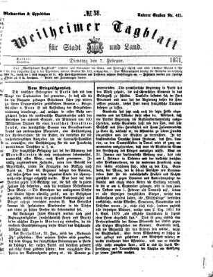 Weilheimer Tagblatt für Stadt und Land Dienstag 7. Februar 1871