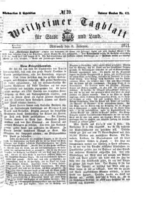 Weilheimer Tagblatt für Stadt und Land Mittwoch 8. Februar 1871