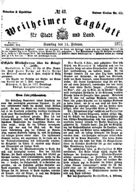 Weilheimer Tagblatt für Stadt und Land Samstag 11. Februar 1871