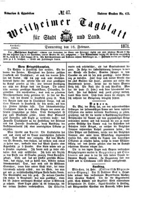 Weilheimer Tagblatt für Stadt und Land Donnerstag 16. Februar 1871