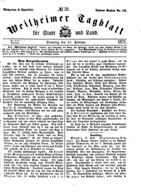 Weilheimer Tagblatt für Stadt und Land Dienstag 21. Februar 1871