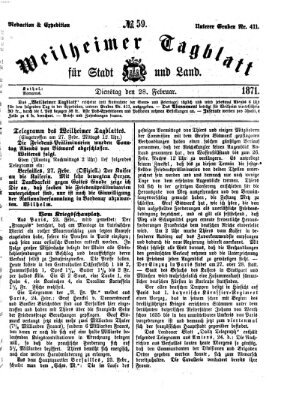 Weilheimer Tagblatt für Stadt und Land Dienstag 28. Februar 1871
