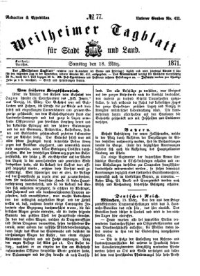 Weilheimer Tagblatt für Stadt und Land Samstag 18. März 1871