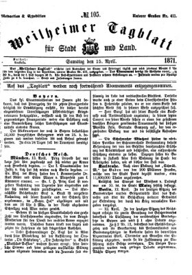 Weilheimer Tagblatt für Stadt und Land Samstag 15. April 1871