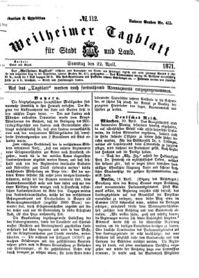 Weilheimer Tagblatt für Stadt und Land Samstag 22. April 1871