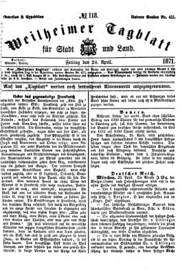 Weilheimer Tagblatt für Stadt und Land Freitag 28. April 1871