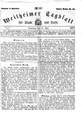Weilheimer Tagblatt für Stadt und Land Samstag 27. Mai 1871