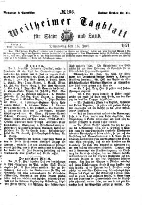 Weilheimer Tagblatt für Stadt und Land Donnerstag 15. Juni 1871
