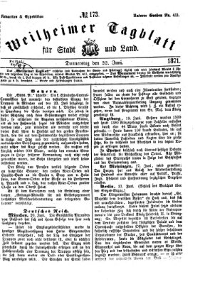 Weilheimer Tagblatt für Stadt und Land Donnerstag 22. Juni 1871