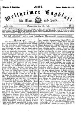 Weilheimer Tagblatt für Stadt und Land Donnerstag 13. Juli 1871