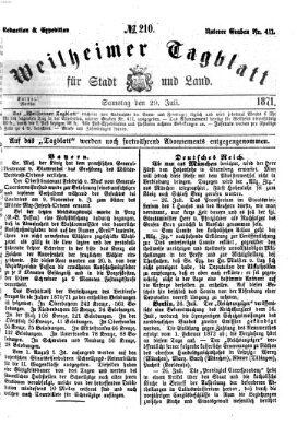 Weilheimer Tagblatt für Stadt und Land Samstag 29. Juli 1871