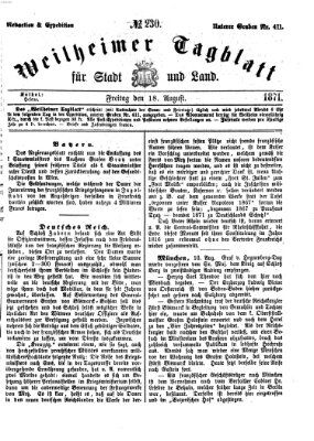 Weilheimer Tagblatt für Stadt und Land Freitag 18. August 1871